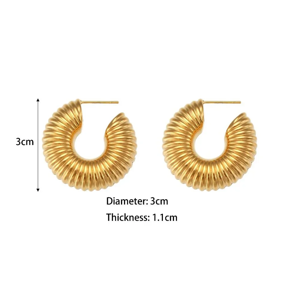 Vintage PVD 18K Gold Plated Hollow Chunky Textured Hoop Earring Stainles… - Picture 6 of 7